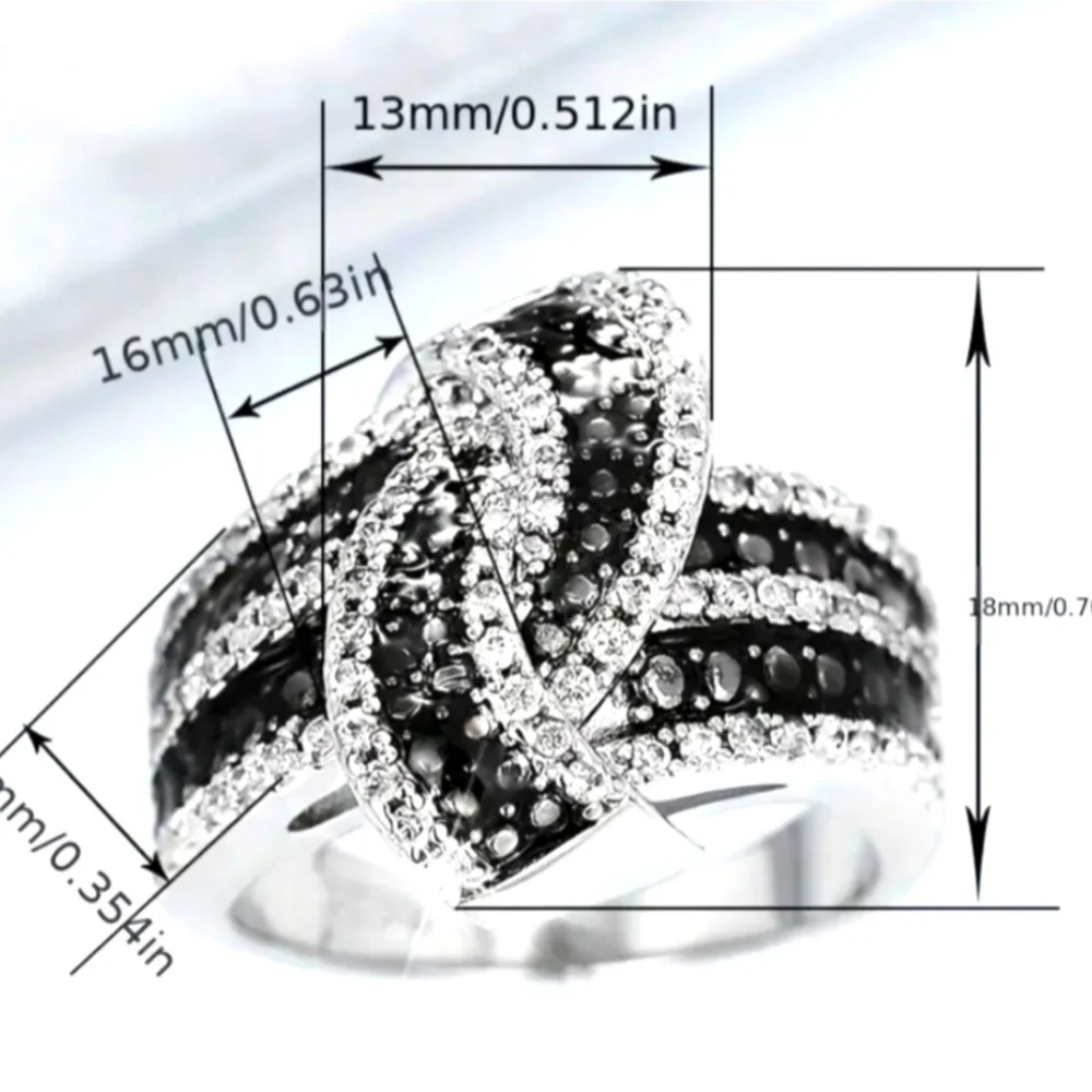 925 Sterling Silver Mosaic Style Black & Silver Women's Cocktail Ring SIZE 8 - Picture 4 of 4